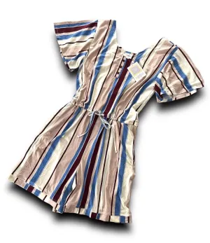 Xanthe - Cream Mauve Blue Vertical Stripe