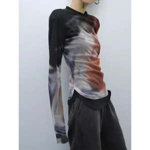 Y2K Grunge Tie-Dye Top in Lightweight Mesh Material