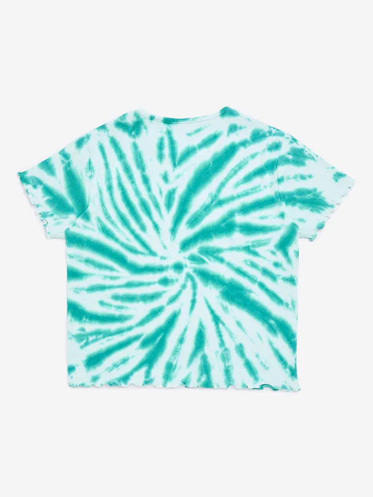 Y&F Kids Green Tie-Dye Printed Cotton-Blend Top