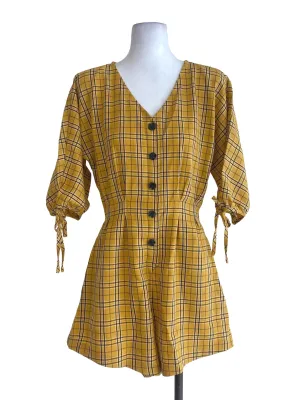 Yellow Madras V Neck Romper