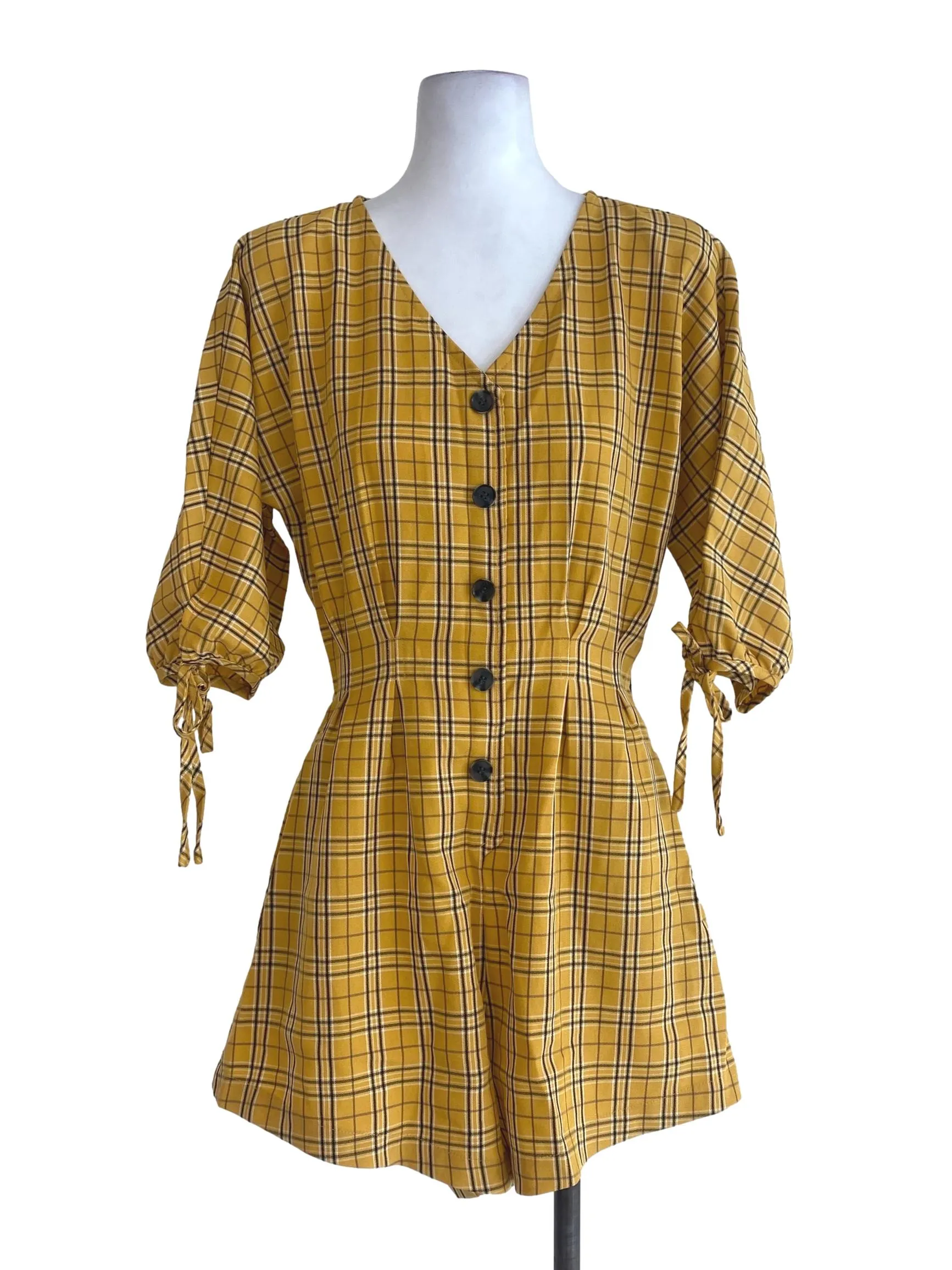 Yellow Madras V Neck Romper