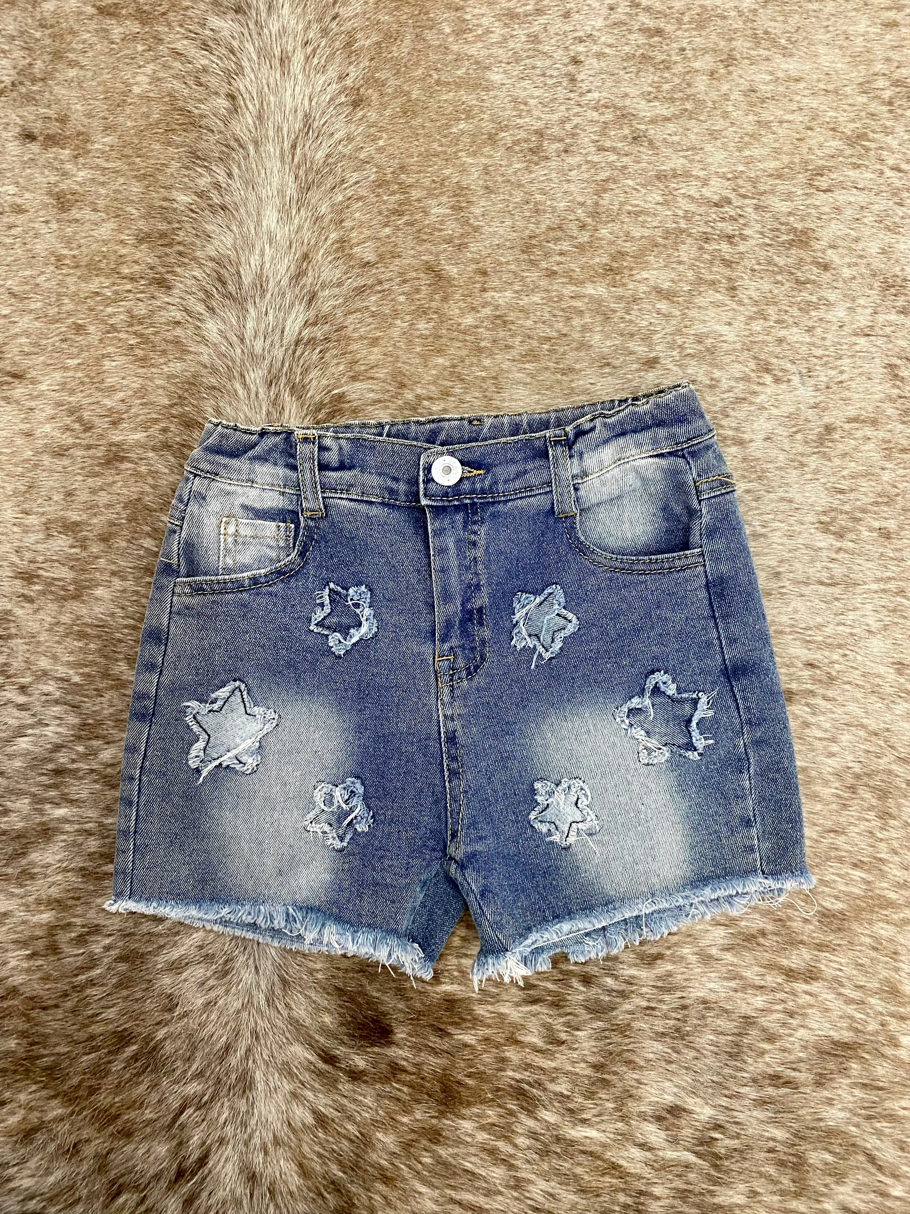Youth Distressed Star Denim Shorts