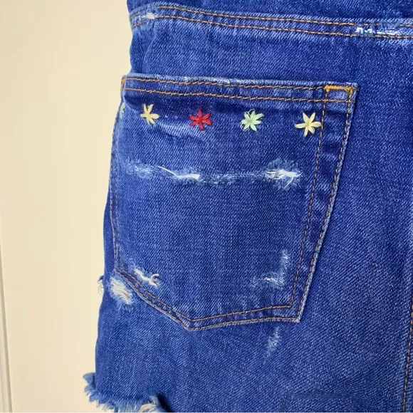 Zara Trafulac Ice Cream Embroidered Distressed Denim Jean Shorts