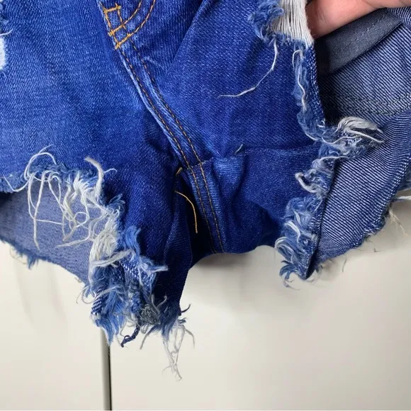 Zara Trafulac Ice Cream Embroidered Distressed Denim Jean Shorts